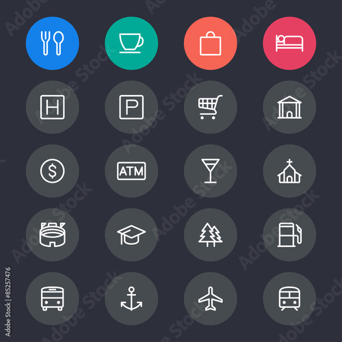 Map and location line icons