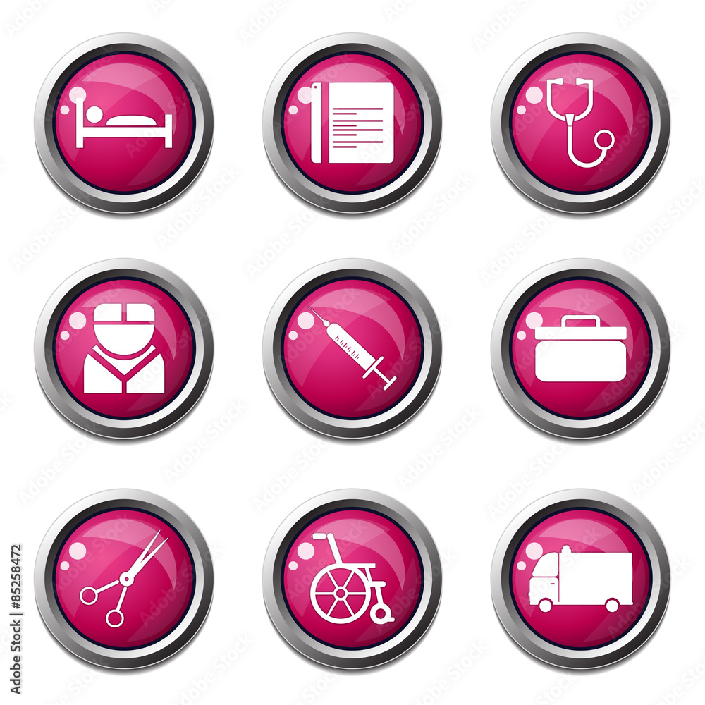 Hospital Health Pink Vector Button Icon Design Set Hospital Health Pink Vector Button Icon Design Set