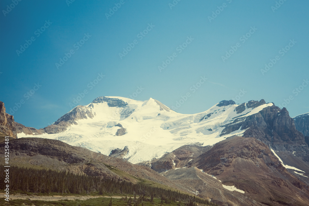 Canadian Rockies mountain peak and snow near Banff, Alberta