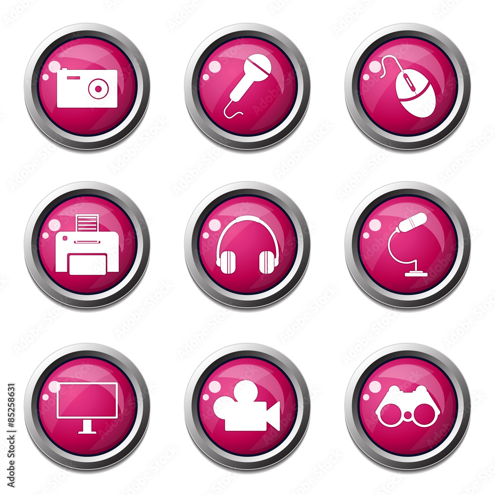 Electronic Equipment Pink Vector Button Icon Design Set Electronic Equipment Pink Vector Button Icon Design Set