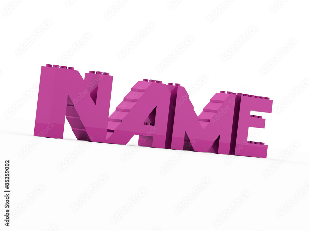 Pink toy brick text isolated Pink toy brick text isolated