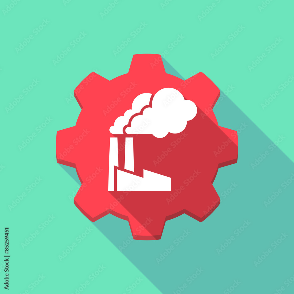 Long shadow gear icon with a factory Long shadow gear icon with a factory