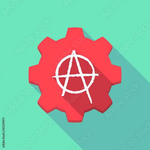 Long shadow gear icon with an anarchy sign