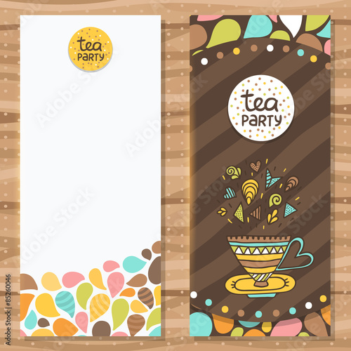 Tea party brochure template. Cute flyer design.