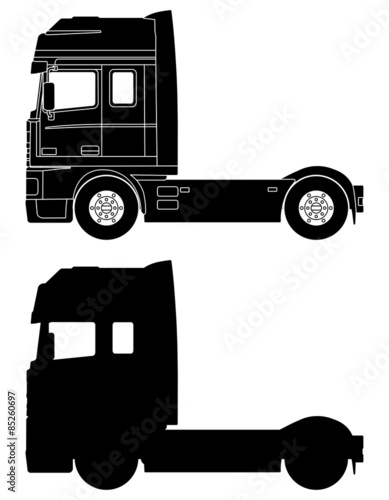 Silhouette DAF 95XF truck isolated on a white background. photo