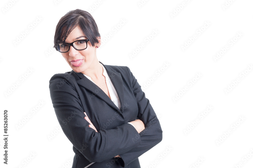 Beautiful business woman sticking tongue out Beautiful business woman sticking tongue out