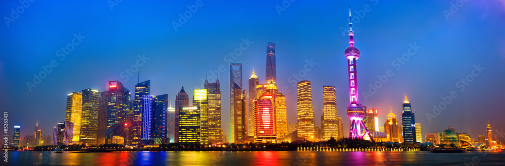 Naklejka premium Shanghai skyline panorama at night, China