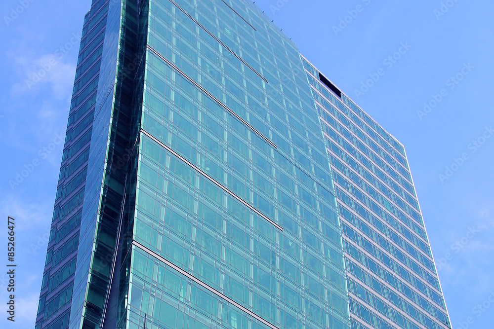 Blue building in blue sky