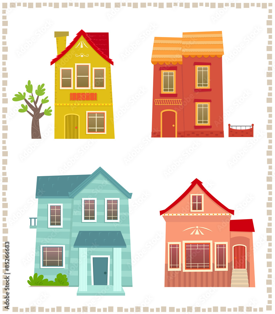 Two Story Houses - Cartoon set of four colorful two story houses. Eps10