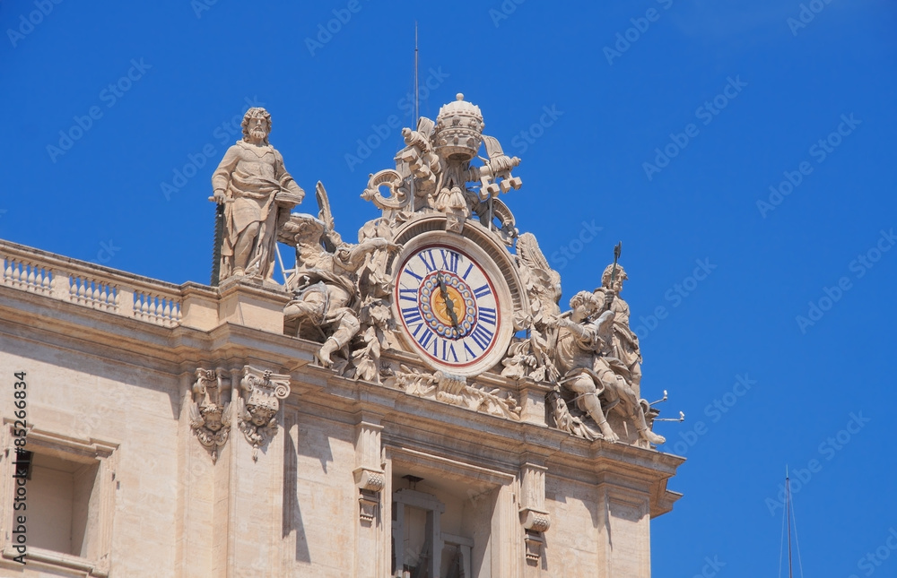 Hours on St. Peter's Cathedral facade, on right side. Vatican, Rome, Italy