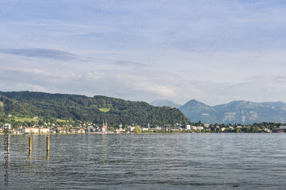 Cityscape of Bregenz in Austria. Lake Constance.