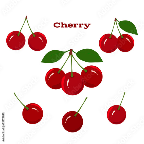 Juicy Ripe Cherry Fruits on a White Background