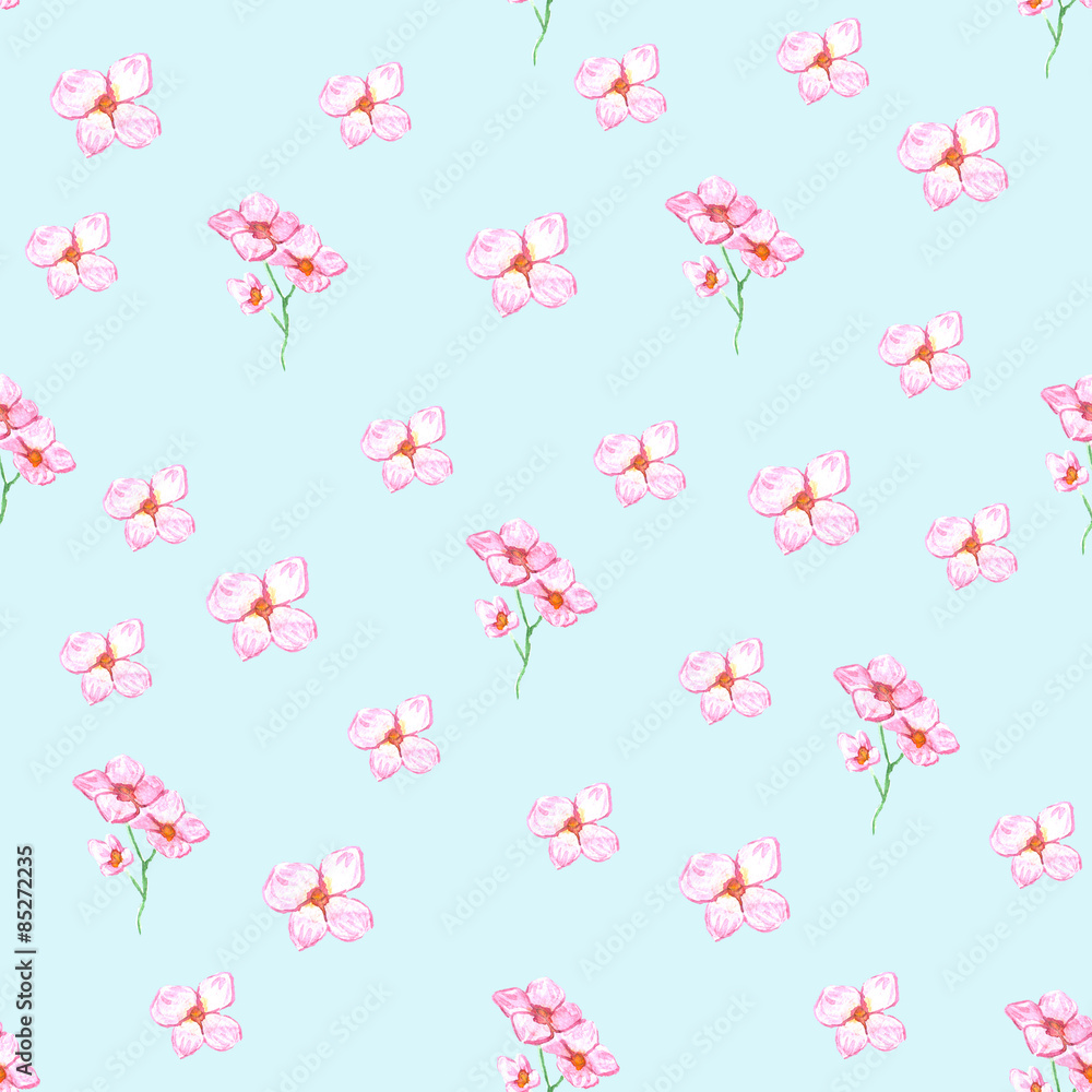 Pink flowers on a blue background Pink flowers on a blue background