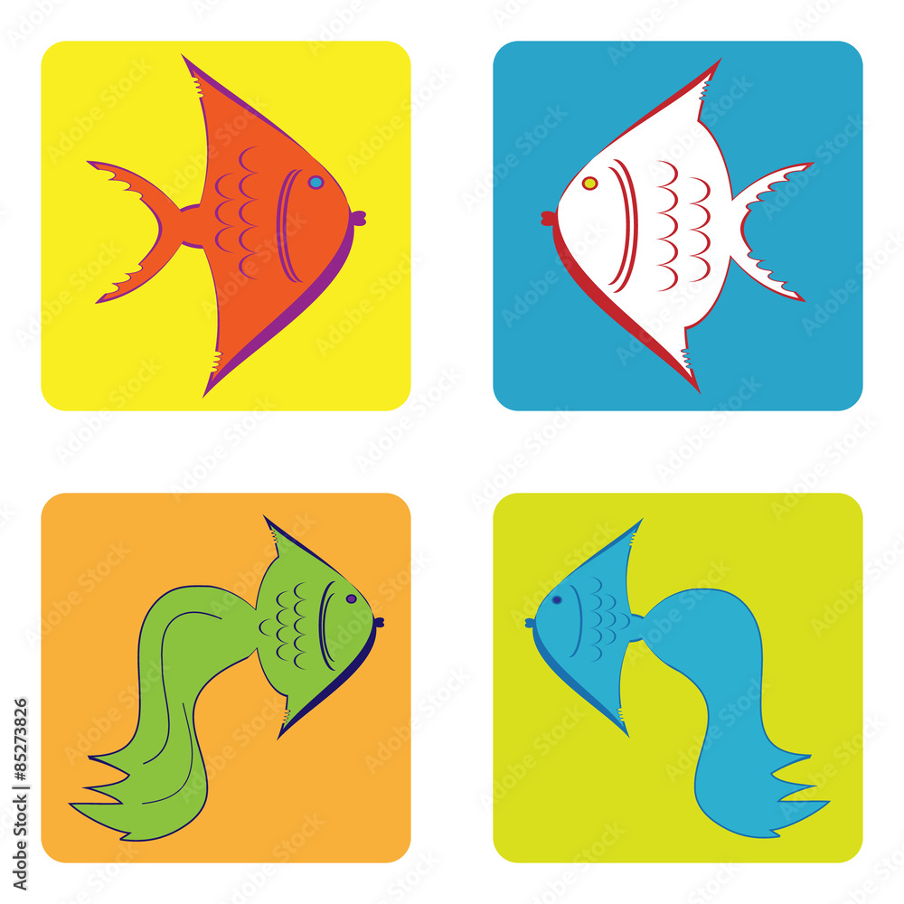 Naklejka premium monochrome icon set with fish