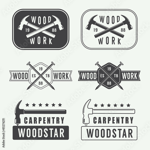 Set of vintage carpentry labels, emblems and logo
