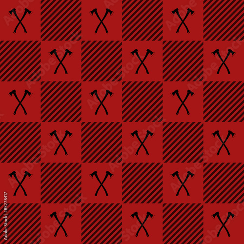 Lumberjack vector plaid pattern with axes