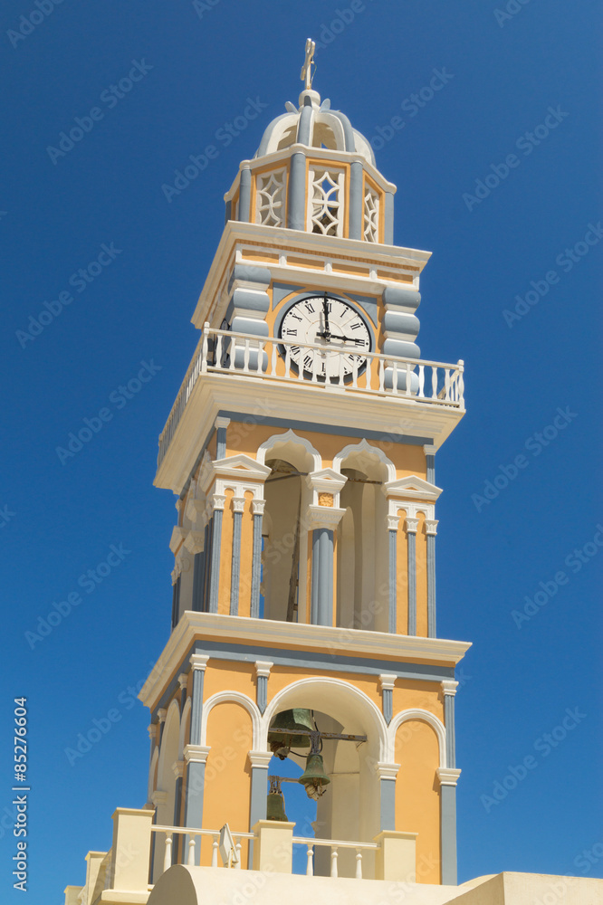 Bell tower on the Catholic Metropolitan Cathedral Fira (Thira) Santorini Greece