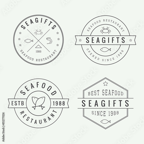 Set of vintage seafood restaurant logo, emblem and badge