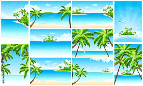 Set of Tropical Backgrounds with Seaside