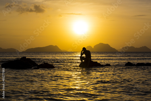 people greeted the dawn on the beach