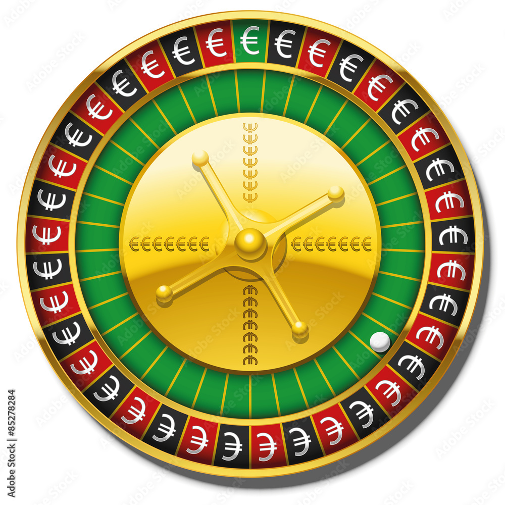 Roulette wheel with euro symbols instead of numbers. Isolated vector illustration on white background. Roulette wheel with euro symbols instead of numbers. Isolated vector illustration on white background.