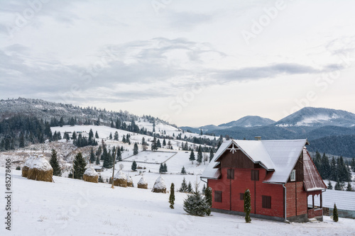 cottage in the snowy hills of Transylvania