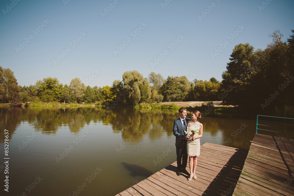 Wedding couple on the lake
