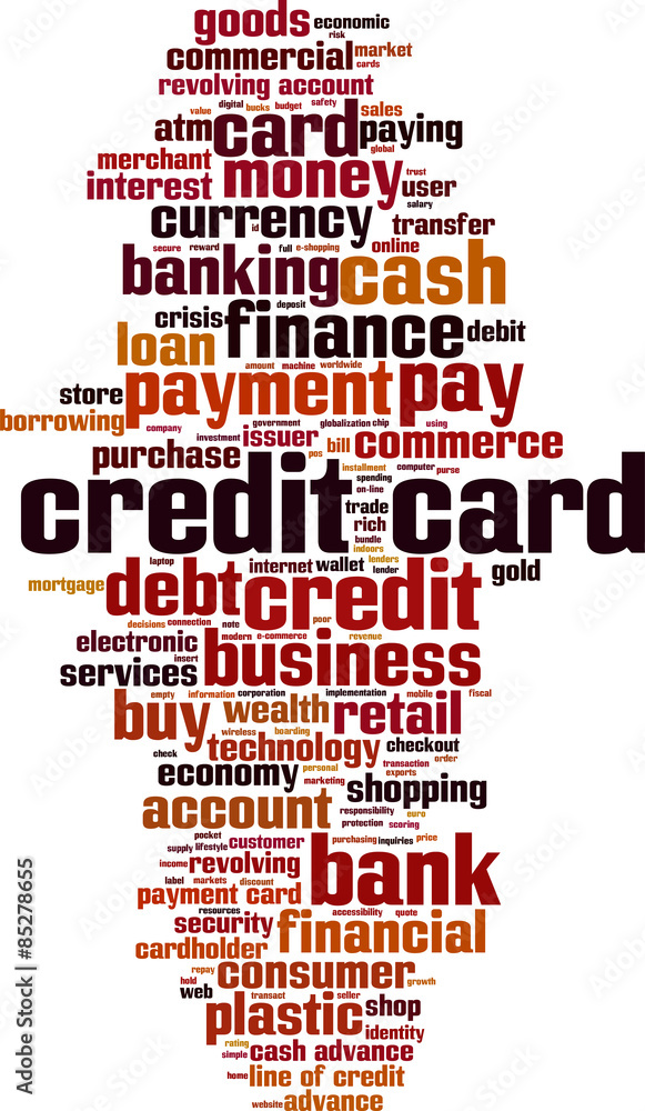 Credit card shopping word cloud concept. Vector illustration