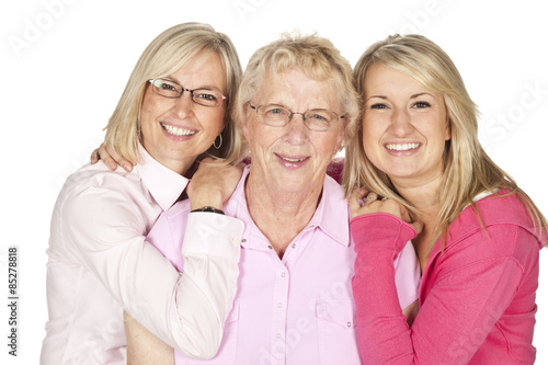 Three generation of woman family portrait on white