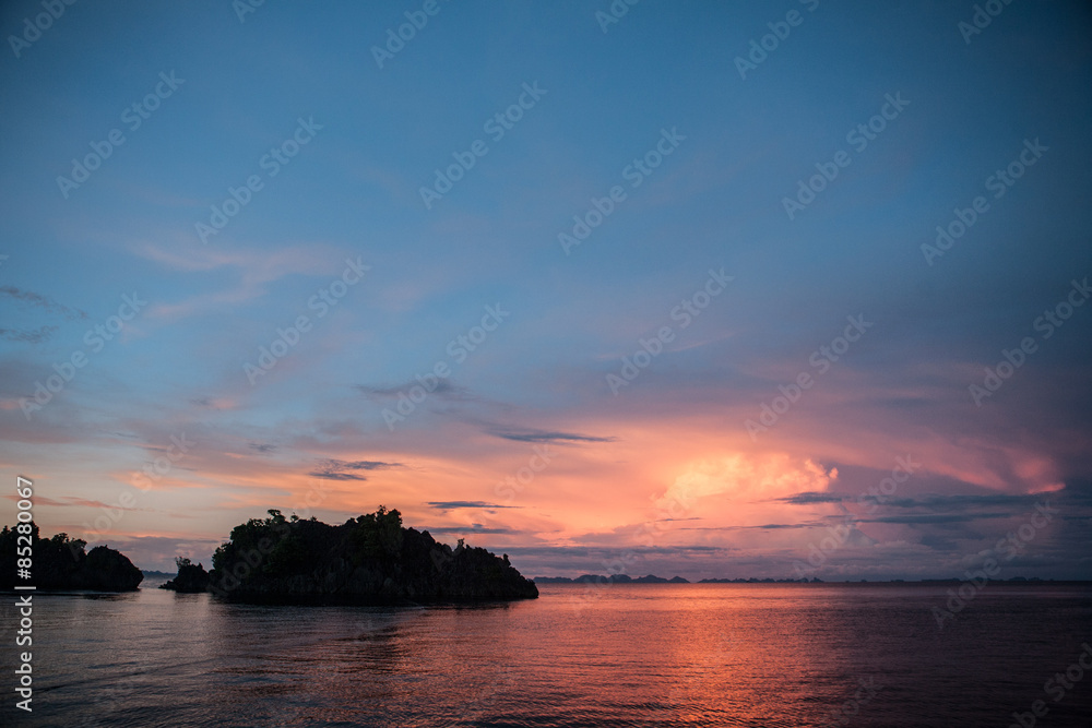 Sunset and Tropical Limestone Islands