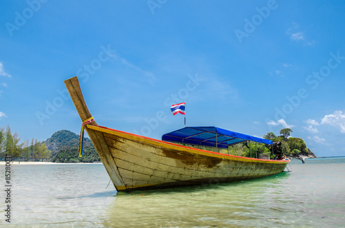 Longtail boat and tropical beach.