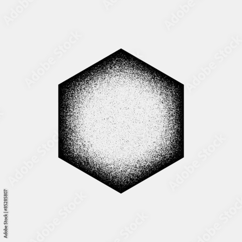 Abstract geometric shape, polygon, hex badge with film grain, grunge texture and light background for logo, design concepts, banners, posters, web, presentations and prints. Vector illustration.