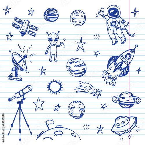 Hand drawn space doodle set