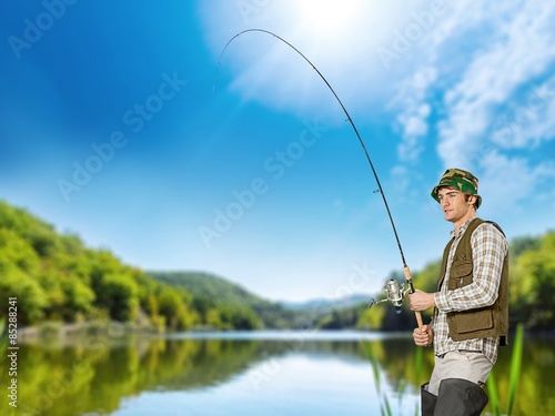 Fisherman, Fishing, Isolated.