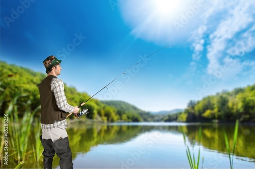 Fishing, man, river.