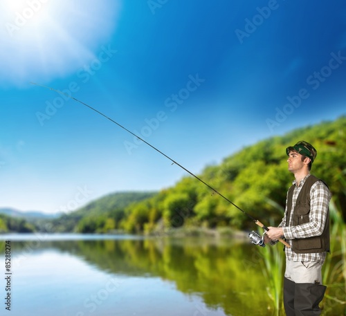 Fishing, man, river.