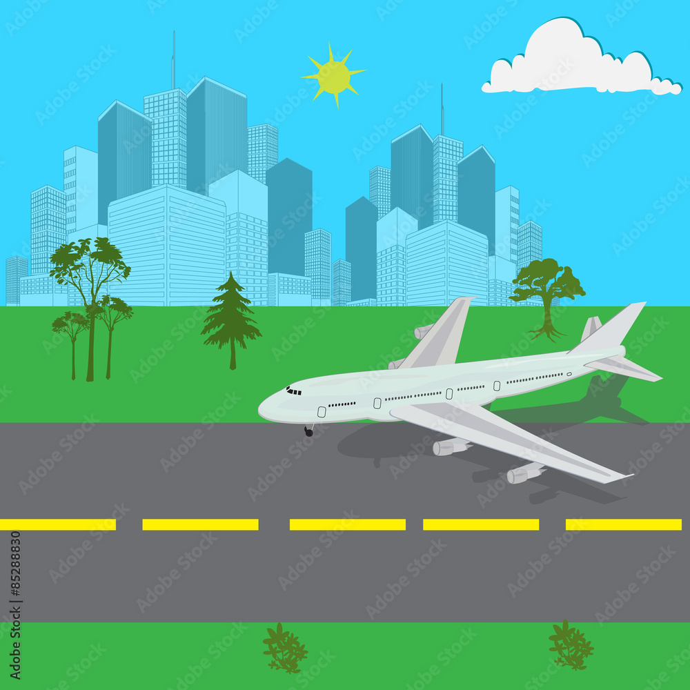 Airplane, landing, vector, illustration