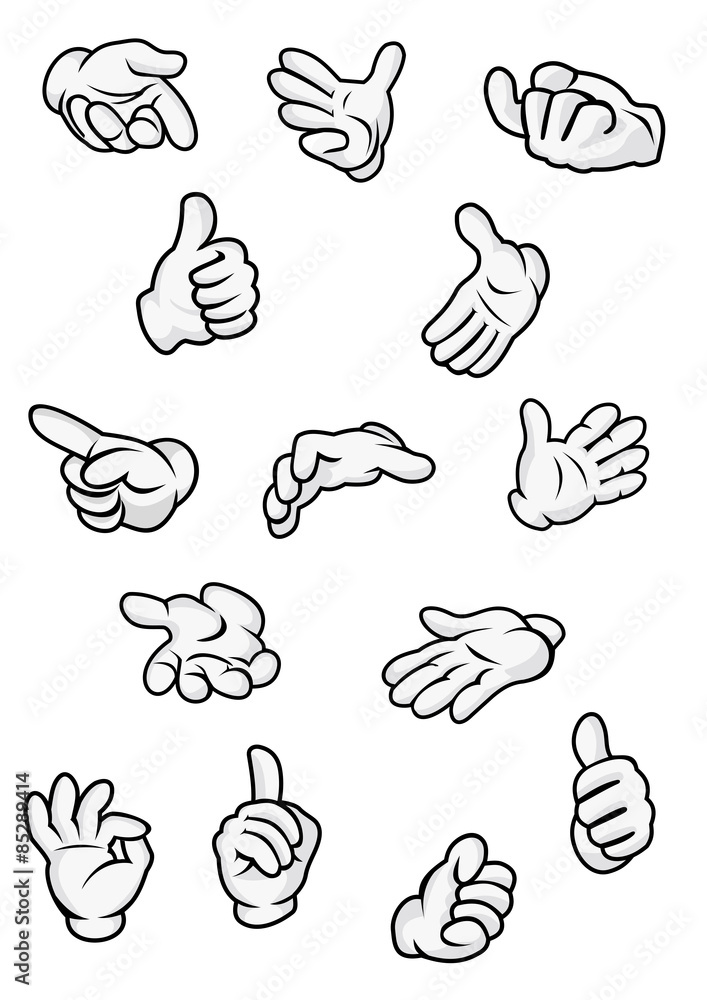 Cartoon hand and fingers signs and gestures Stock Vector | Adobe Stock