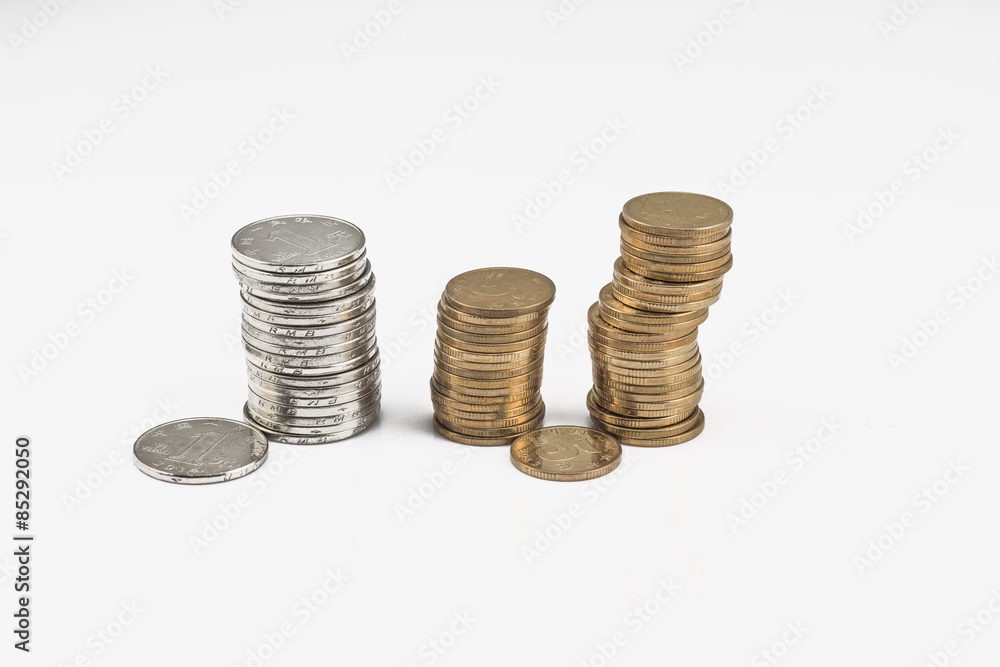 Chinese coins on the white background Chinese coins on the white background