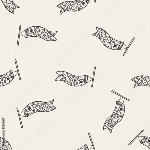 Japanese  kite doodle seamless pattern background