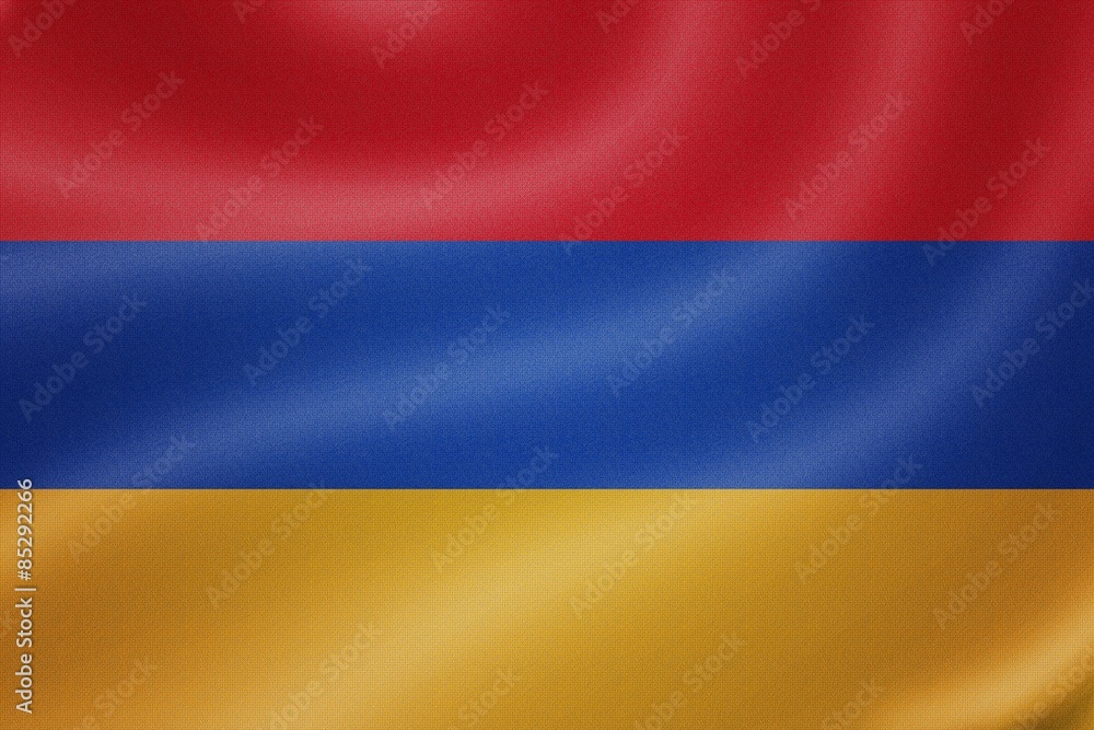 Fototapeta premium Armenia flag on the fabric texture background