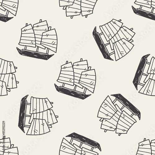 Chinese boat doodle seamless pattern background