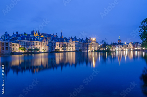Twilight at Binnenhof palace, place of Parliament in The Hague