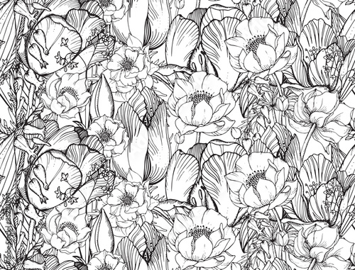 Fototapeta Naklejka Na Ścianę i Meble -  Vector seamless pattern with graphic spring flowers (tulips) in