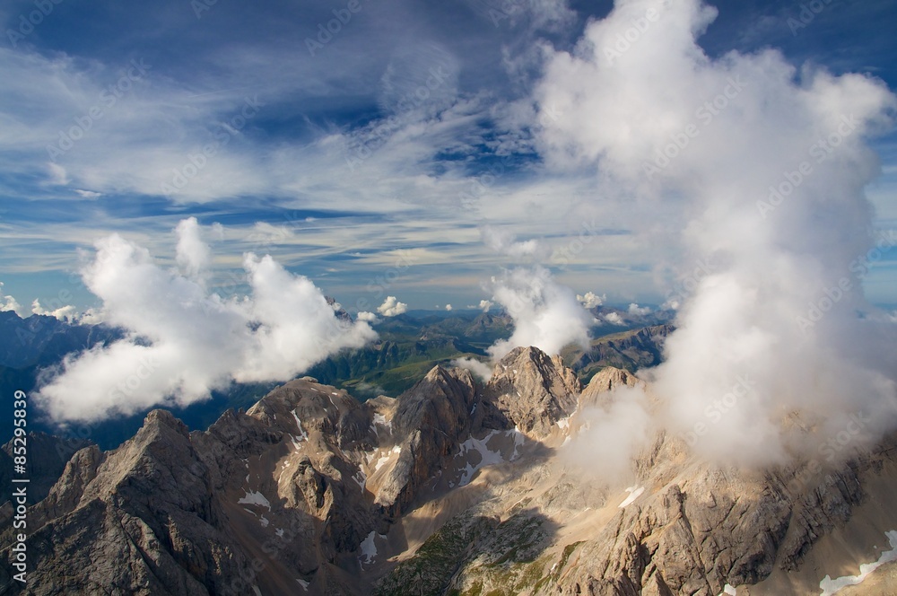 Fototapeta premium View from Marmolada mountain, Alps, Italy