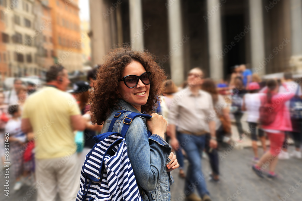 Beautiful girl tourist in Rome, vacation in Italy