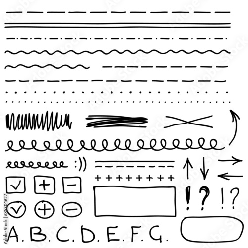 Set of hand drawing elements for select and edit text.