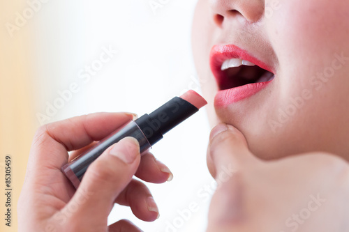 red lipstick of makeup with cosmetic for woman © sutichak