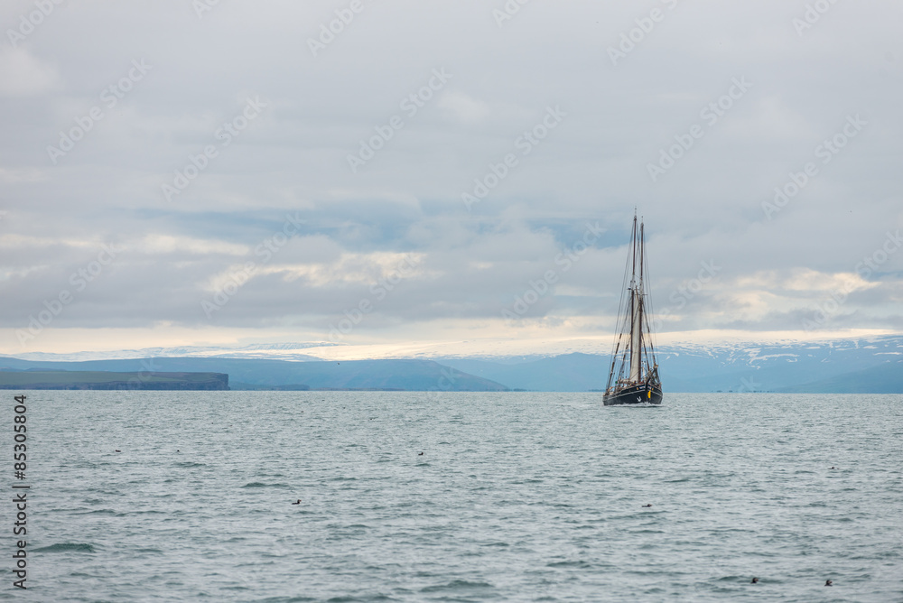 Fototapeta premium Boat on open sea.