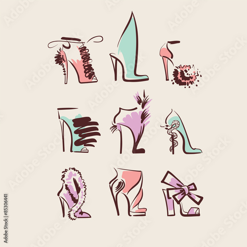 collection of woman shoes hand drawn